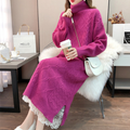 Long Cable Knit Dress for Women: bright magenta pink, white knit sweater dress, feminine, cozy, elegant style