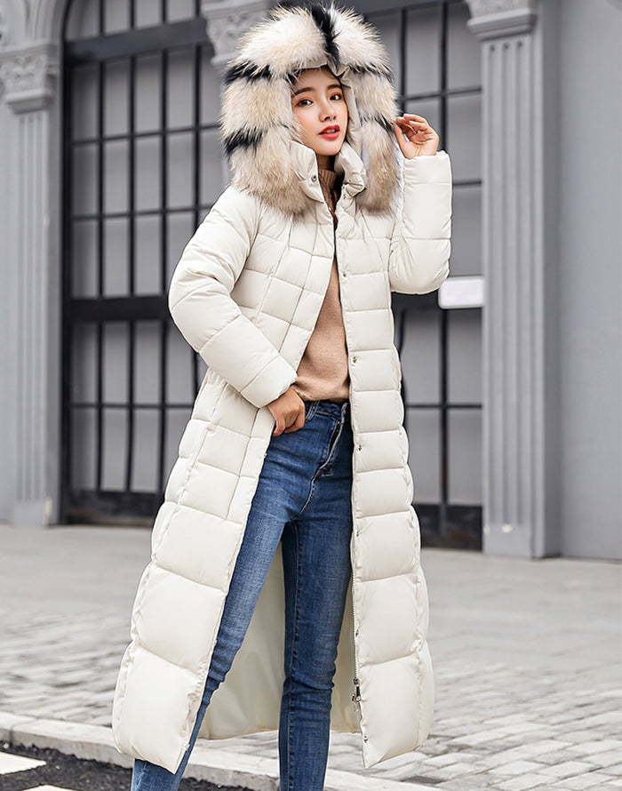 Long Coat for Women with Detachable Faux Fur Hood: dark olive green, black long hooded puffer coat, casual winter streetwear