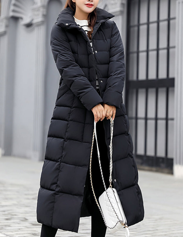 Long Coat for Women with Detachable Faux Fur Hood: dark olive green, black long hooded puffer coat, casual winter streetwear