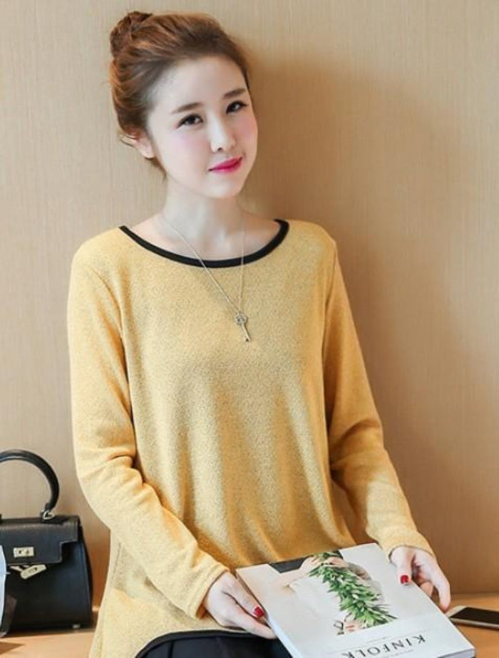 Long Sleeve Layered Women's Top: gray, black long-sleeve tunic-style top, minimal style