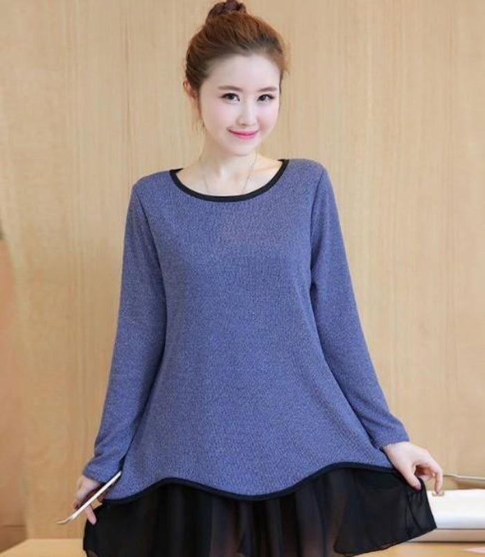 Long Sleeve Layered Women's Top: gray, black long-sleeve tunic-style top, minimal style