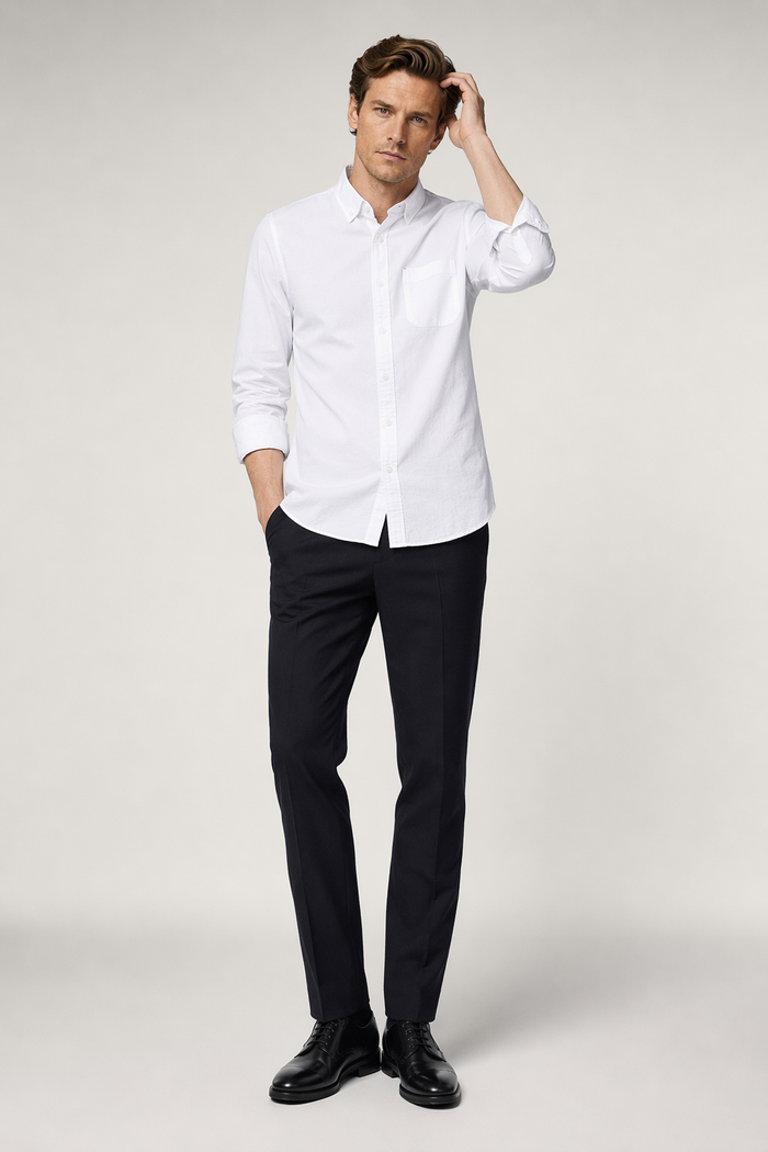 Long Sleeve Men's Button-Up Shirt: Retaining the Essence while Distinguishing from the Original WHITE