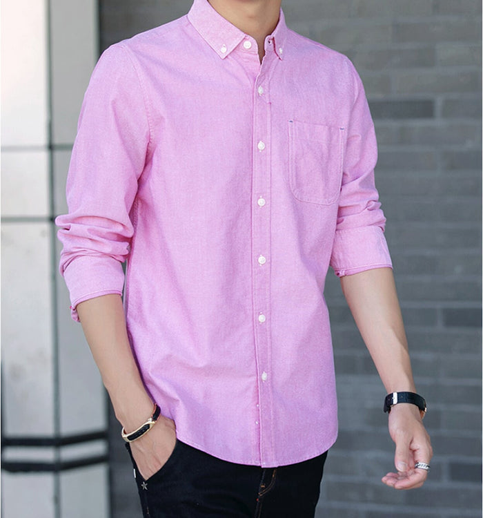Long Sleeve Men's Button-Up Shirt: Retaining the Essence while Distinguishing from the Original: navy blue, white long-sleeve