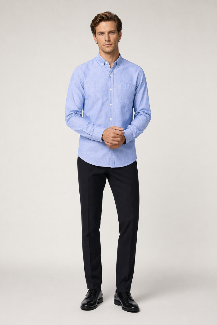 Long Sleeve Men's Button-Up Shirt: Retaining the Essence while Distinguishing from the Original BLUE