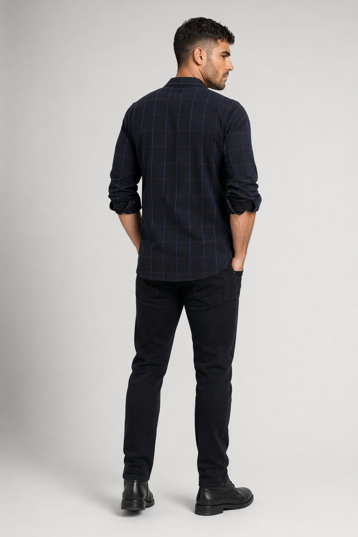 Long Sleeve Plaid Shirt for Men Navy