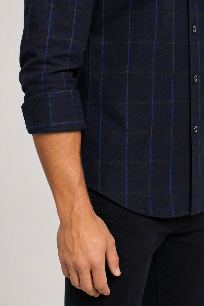 Long Sleeve Plaid Shirt for Men Navy