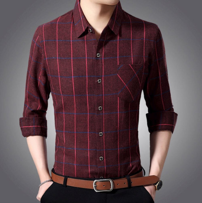 Long Sleeve Plaid Shirt for Men: black, dark navy button-up shirt, smart casual style