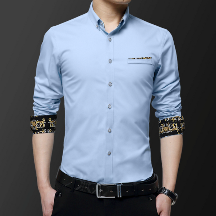 Long Sleeve Plaid Shirt with Inner Golden Print, Men's Fashion Essential: white, black button-up dress shirt, modern dressy s