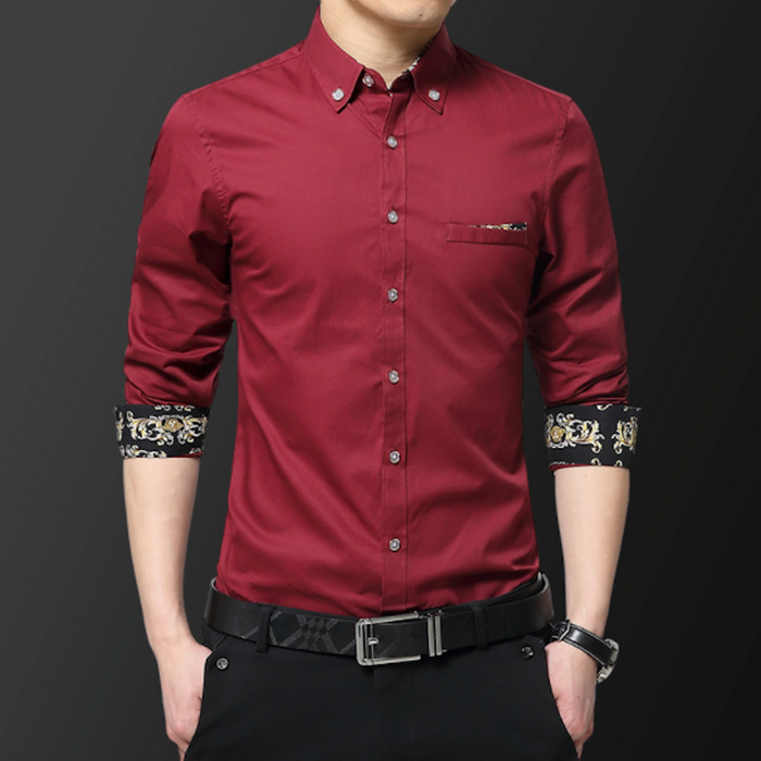 Long Sleeve Plaid Shirt with Inner Golden Print, Men's Fashion Essential: white, black button-up dress shirt, modern dressy s