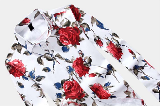 Long Sleeve Red Floral Men's Shirt: white, red floral rose pattern, floral fashion style