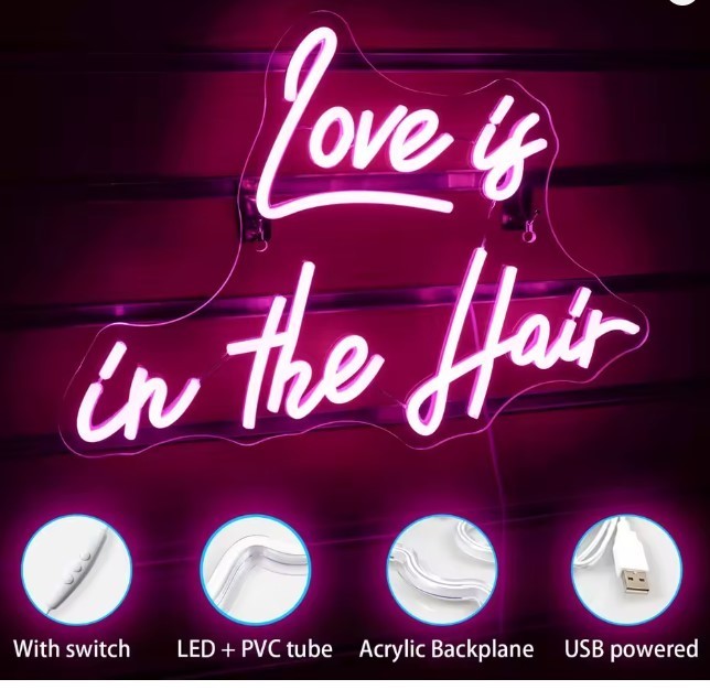 Love is in The Hair Neon Sign Wall Decor LED Light Hanging Art Neon Sign