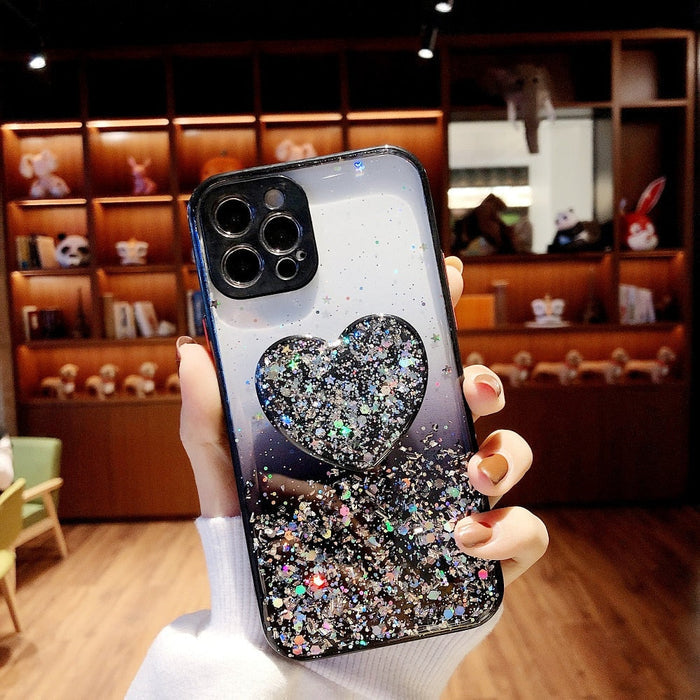 Love Stand iPhone Case with Shimmering Sequins: lavender, purple heart, kawaii style