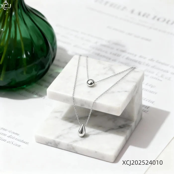 Luxury Double Layer Stainless Steel Waterdrop Necklace