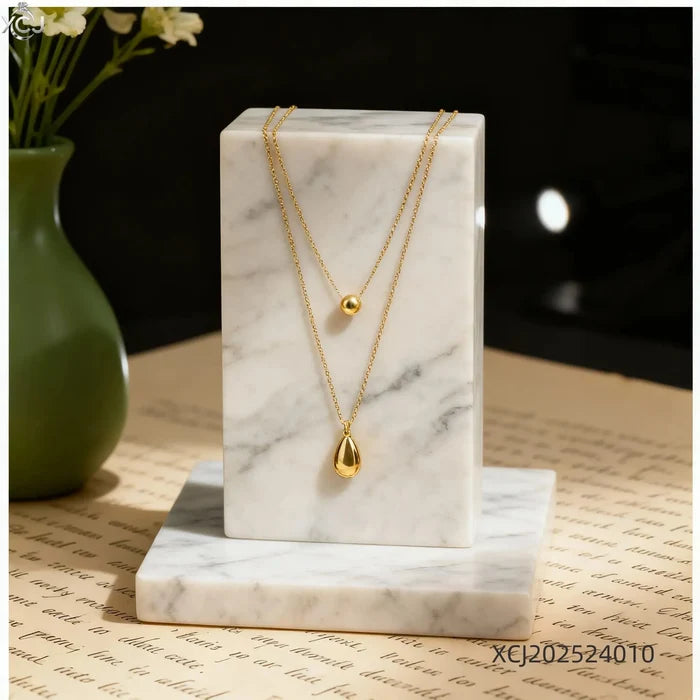 Luxury Double Layer Stainless Steel Waterdrop Necklace