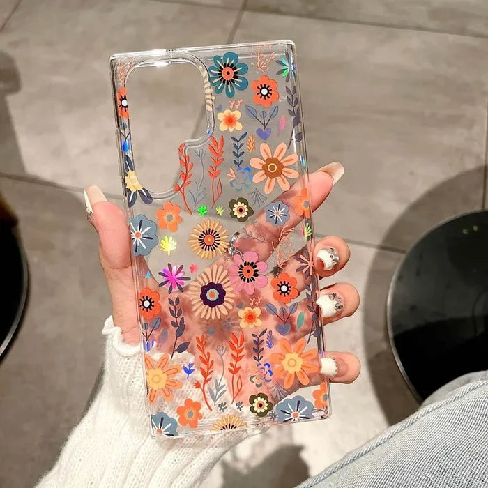Luxury Flower Pattern Transparent Phone Cases for Samsung