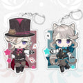 Lyney & Lynette Acrylic Charms: Magical, Artful, Durable: white, black two chibi anime-style characters, kawaii chibi anime/c