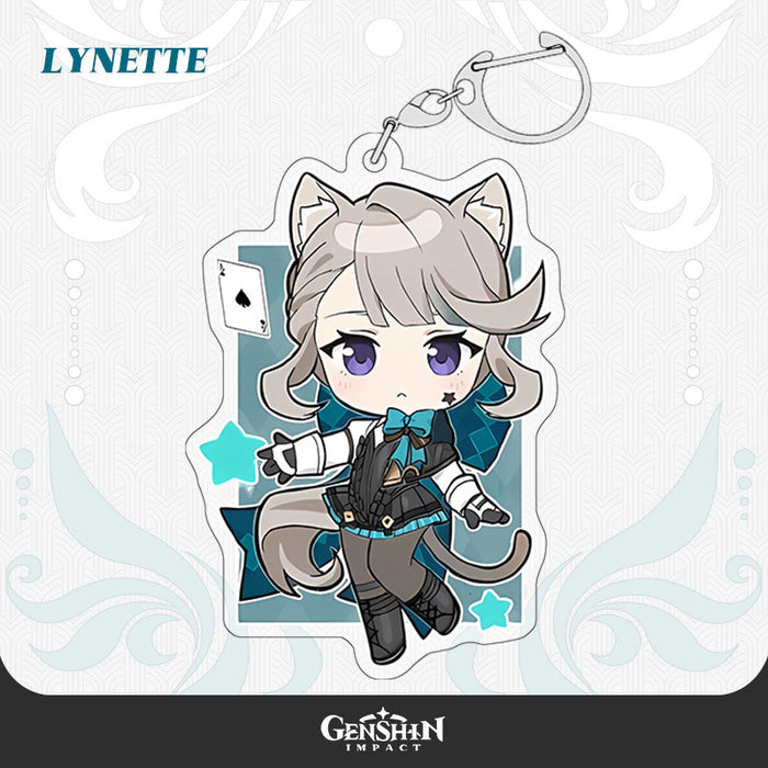 Lyney & Lynette Acrylic Charms: Magical, Artful, Durable: white, black two chibi anime-style characters, kawaii chibi anime/c