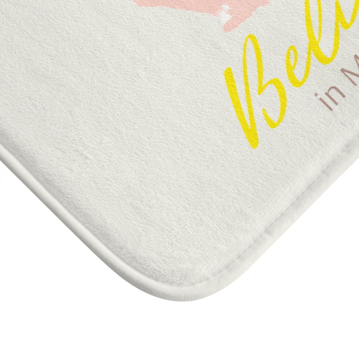 Magic Bath Mat: Embrace the Power of Crystals for an Enchanting Experience: off-white, pink pink crystal illustration with "B