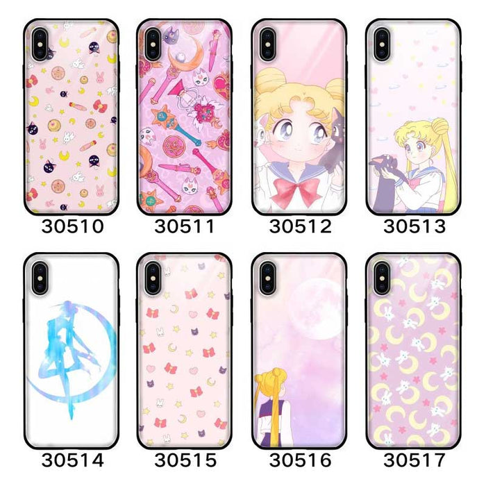 Magical Girl Phone Cases for Cute Lovers: pink, white Sailor Moon anime characters and symbols, cartoon anime kawaii style