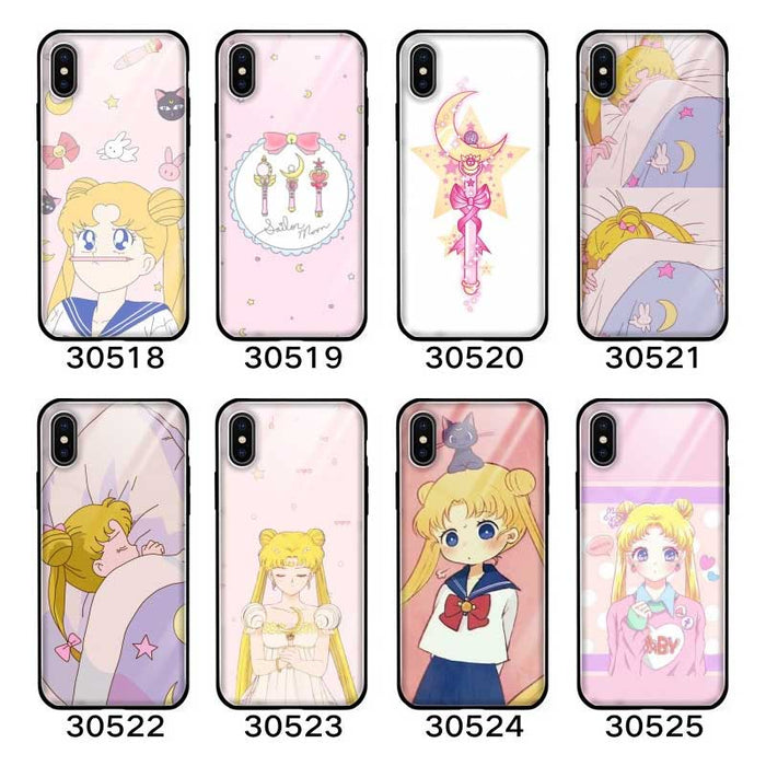 Magical Girl Phone Cases for Cute Lovers: pink, white Sailor Moon anime characters and symbols, cartoon anime kawaii style