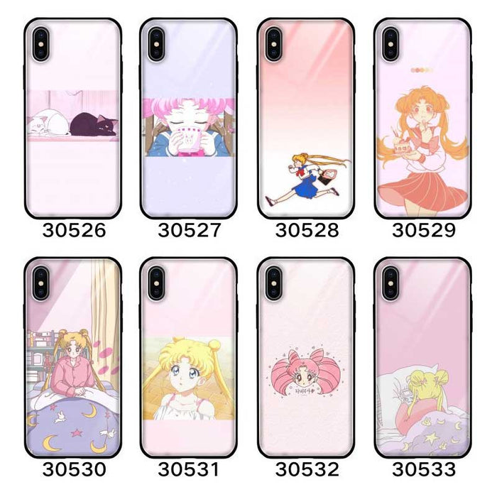 Magical Girl Phone Cases for Cute Lovers: pink, white Sailor Moon anime characters and symbols, cartoon anime kawaii style
