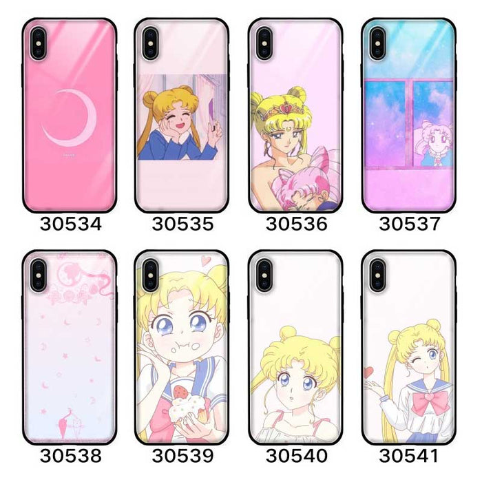 Magical Girl Phone Cases for Cute Lovers: pink, white Sailor Moon anime characters and symbols, cartoon anime kawaii style