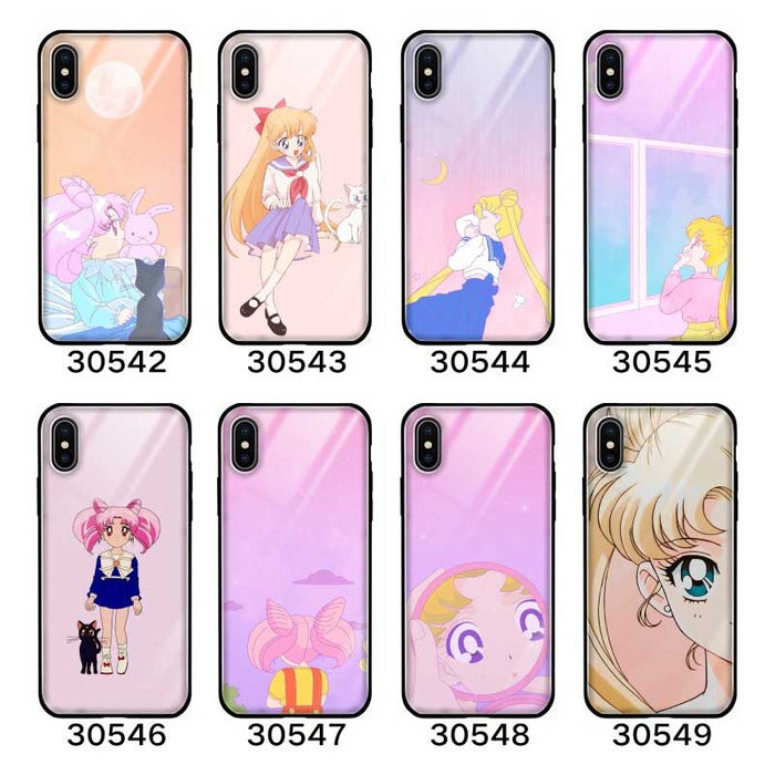 Magical Girl Phone Cases for Cute Lovers: pink, white Sailor Moon anime characters and symbols, cartoon anime kawaii style