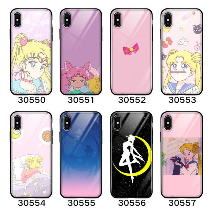 Magical Girl Phone Cases for Cute Lovers: pink, white Sailor Moon anime characters and symbols, cartoon anime kawaii style