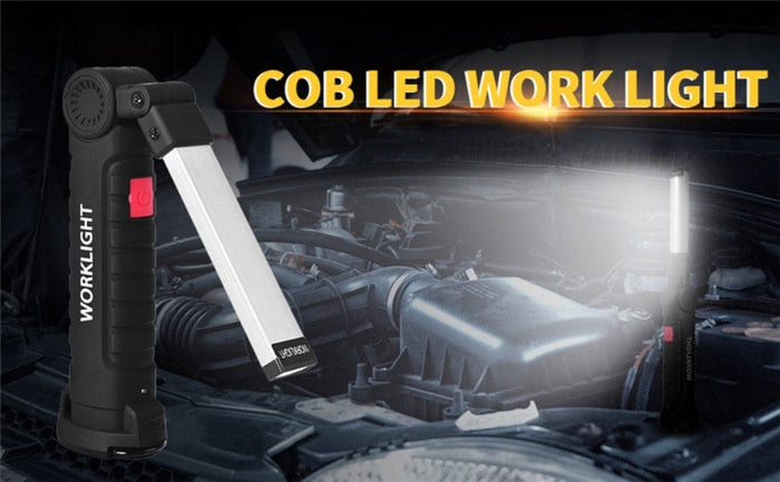 Magnetic Base Flashlight, Portable and Convenient: black, gray portable work light/flashlight, utilitarian industrial style
