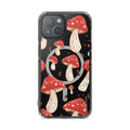 Magnetic Clear Case for iPhone Series, Red Mushroom Design: black, red mushrooms, cartoon style