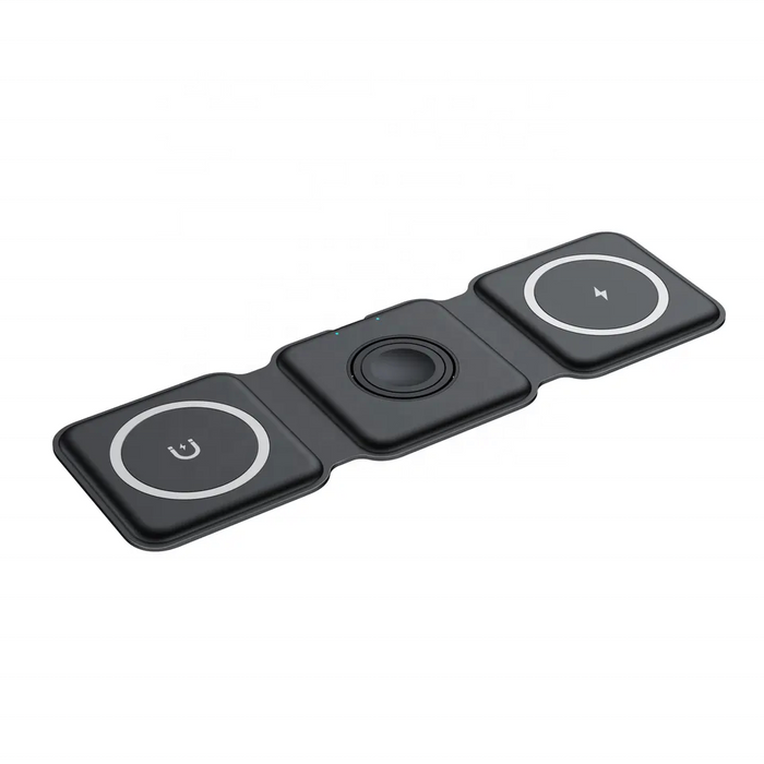 Magnetic Foldable Charger for Multiple Devices: black, dark gray foldable magnetic phone stand/charger, minimal modern style
