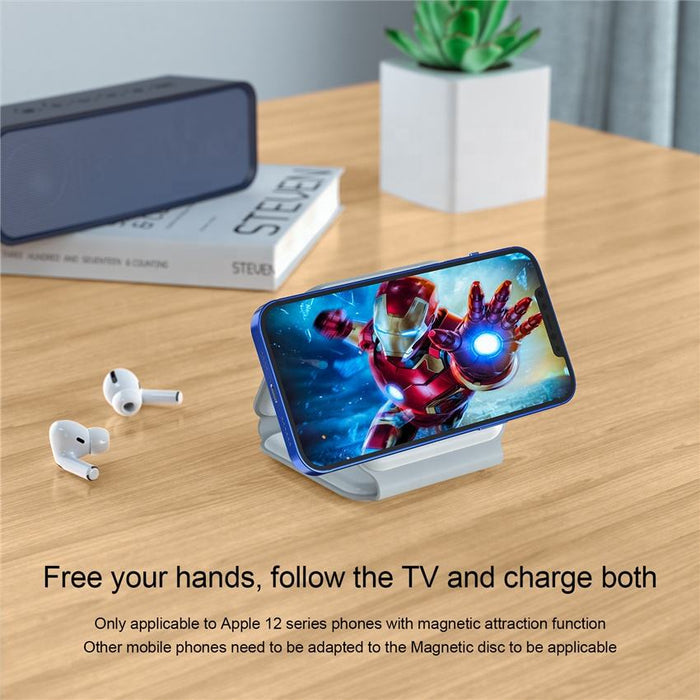 Magnetic Foldable Charger for Multiple Devices: black, dark gray foldable magnetic phone stand/charger, minimal modern style