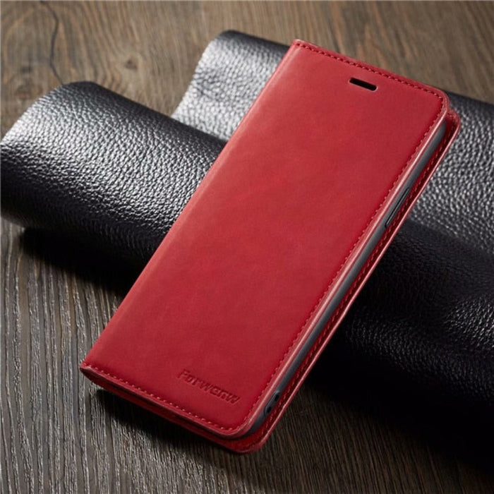 Magnetic Leather Card Holder Flip Case for iPhone Series 10 to 14: brown, black folio smartphone wallet case, minimal practic