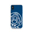 Mario phone case with TPU protection: dark blue, white Mario character, cartoon graphic style
