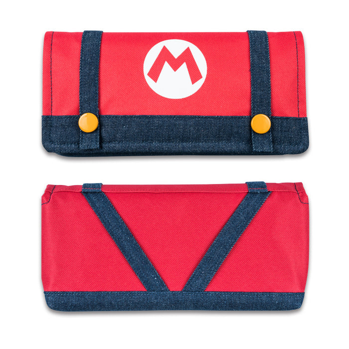 Mario Switch Storage Pouch for Nintendo Switch: red, dark blue Mario theme, cartoon gaming theme style
