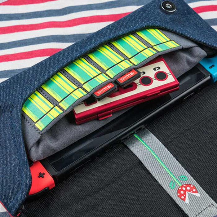 Mario Switch Storage Pouch for Nintendo Switch: red, dark blue Mario theme, cartoon gaming theme style