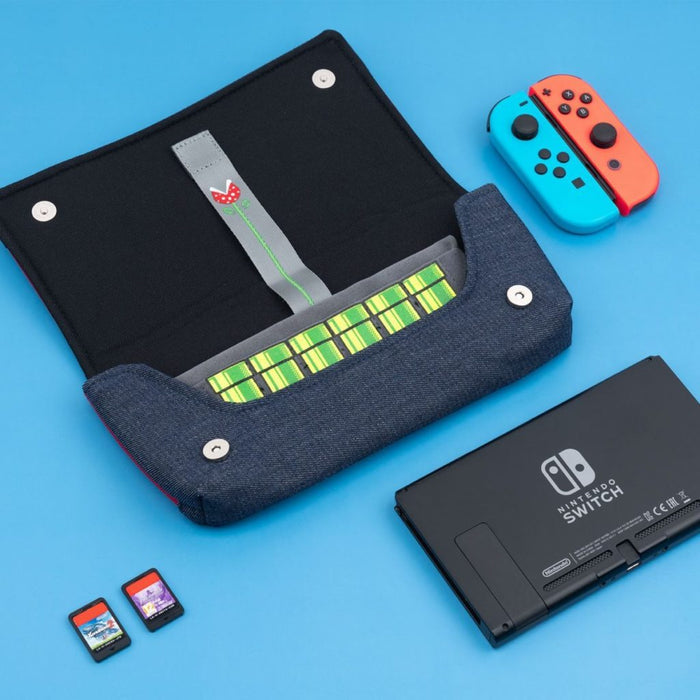 Mario Switch Storage Pouch for Nintendo Switch: red, dark blue Mario theme, cartoon gaming theme style