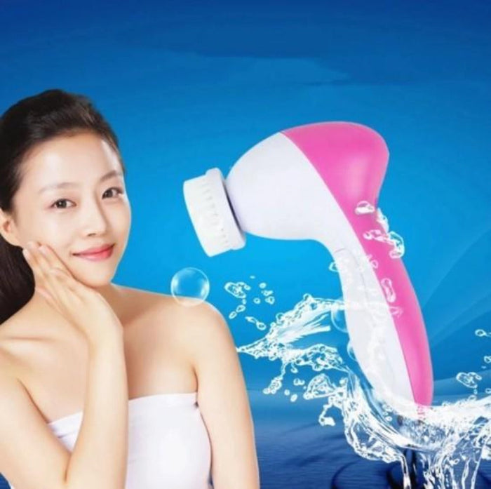 Massage Brush Set for Facial Cleansing: pink, white handheld facial cleansing brush, minimal style