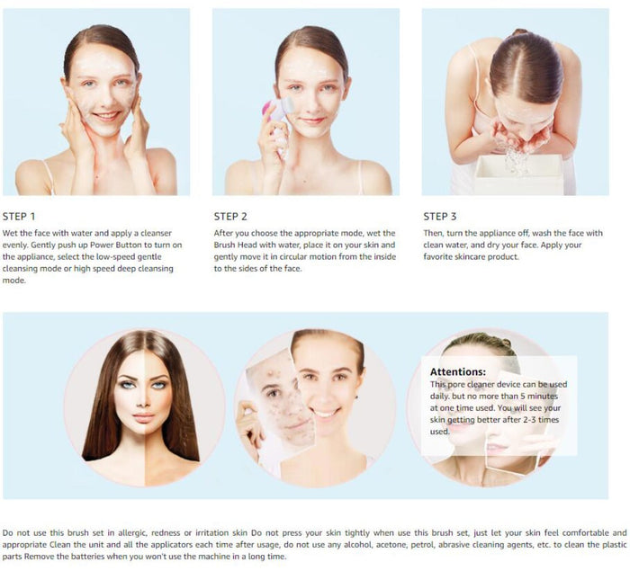 Massage Brush Set for Facial Cleansing: pink, white handheld facial cleansing brush, minimal style