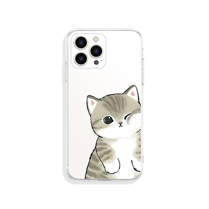 Matching Couple Phone Cases with Graphics: transparent, white cartoon kitten, kawaii cartoon style