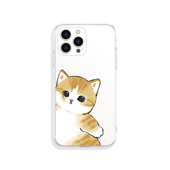 Matching Couple Phone Cases with Graphics: transparent, white cartoon kitten, kawaii cartoon style