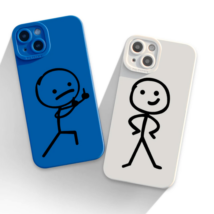 Matchman iPhone Case, Stylish Phone Cover with a Theme: blue, white stick-figure characters, minimal cartoon style