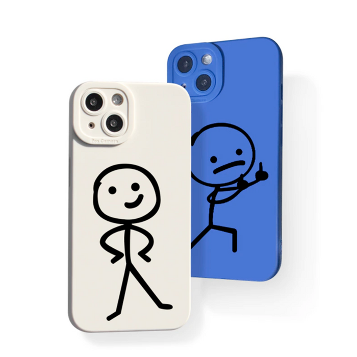 Matchman iPhone Case, Stylish Phone Cover with a Theme: blue, white stick-figure characters, minimal cartoon style