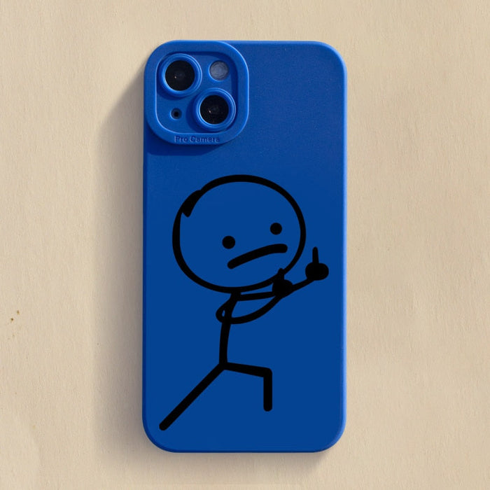 Matchman iPhone Case, Stylish Phone Cover with a Theme: blue, white stick-figure characters, minimal cartoon style