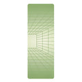 Meadow Yoga Mat with Geometric Design: light green, dark green abstract geometric grid/tunnel pattern, minimal geometric styl