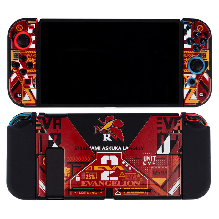 Mecha Switch OLED Case: Cyberpunk Protection and Style: black, red Evangelion; Shikinami Asuka Langley text and imagery, anim