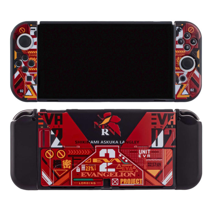 Mecha Switch OLED Case: Cyberpunk Protection and Style: black, red Evangelion; Shikinami Asuka Langley text and imagery, anim