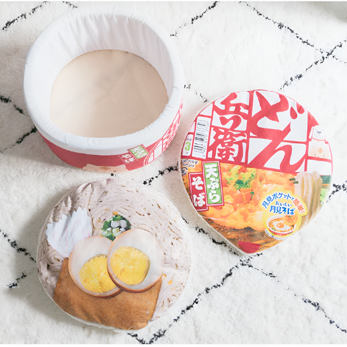 Medium Pet Ramen Pillow Bed: red, white instant noodle cup theme, kawaii style