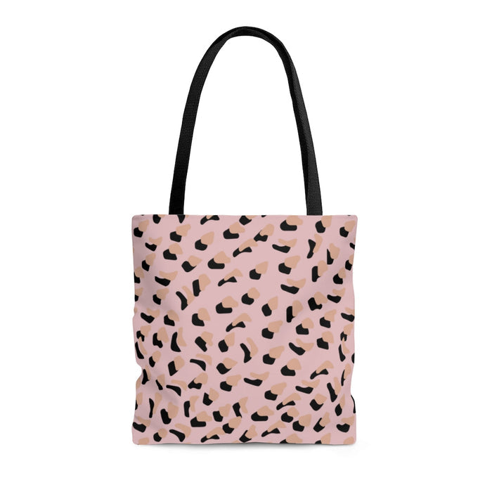 Medium Pink Shopper Tote Bag with Leopard Print: light pink, black tote bag, minimal graphic pattern style