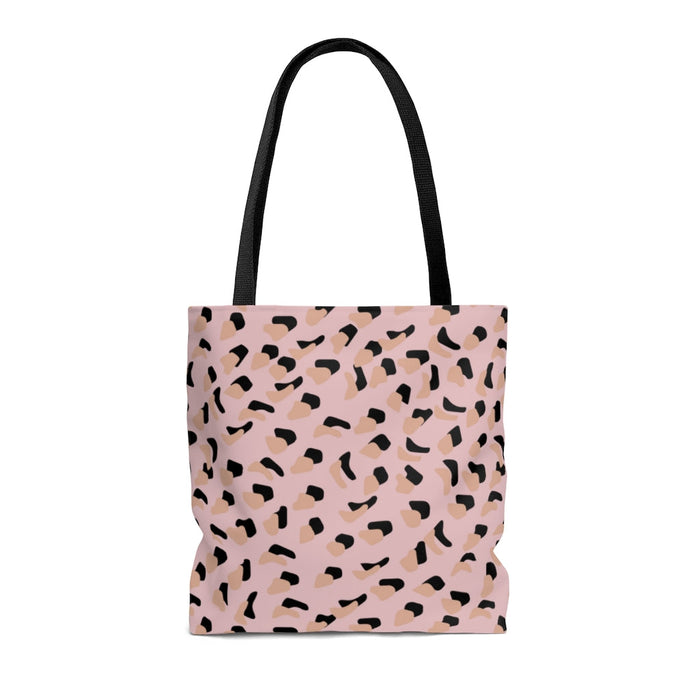 Medium Pink Shopper Tote Bag with Leopard Print: light pink, black tote bag, minimal graphic pattern style